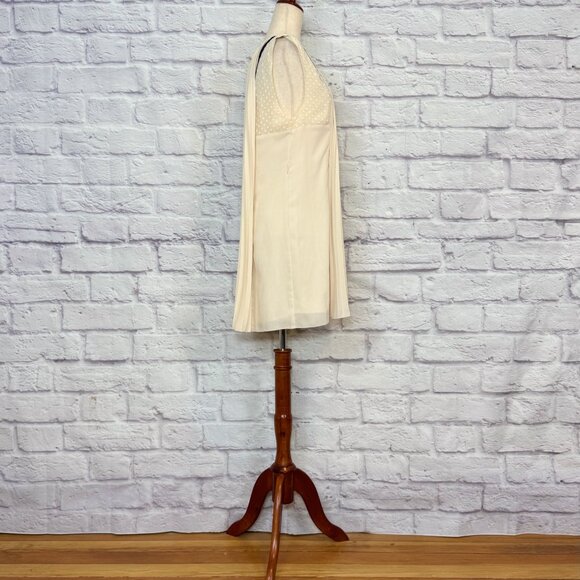 April, May Tana Cream & Navy Blue Pleated Mini Dress - Picture 3 of 6